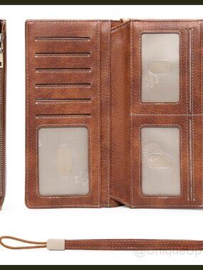 Large RFID Blocking PU Leather Wristlet Wallet Vegan Bi-Fold Clutch